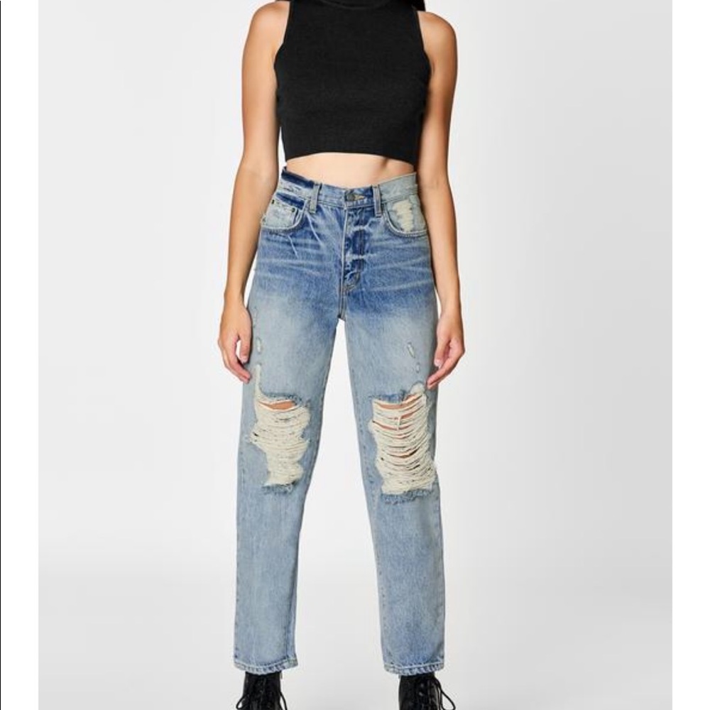 Cute high wasted blue denim jeans with rips - Picture 4 of 4